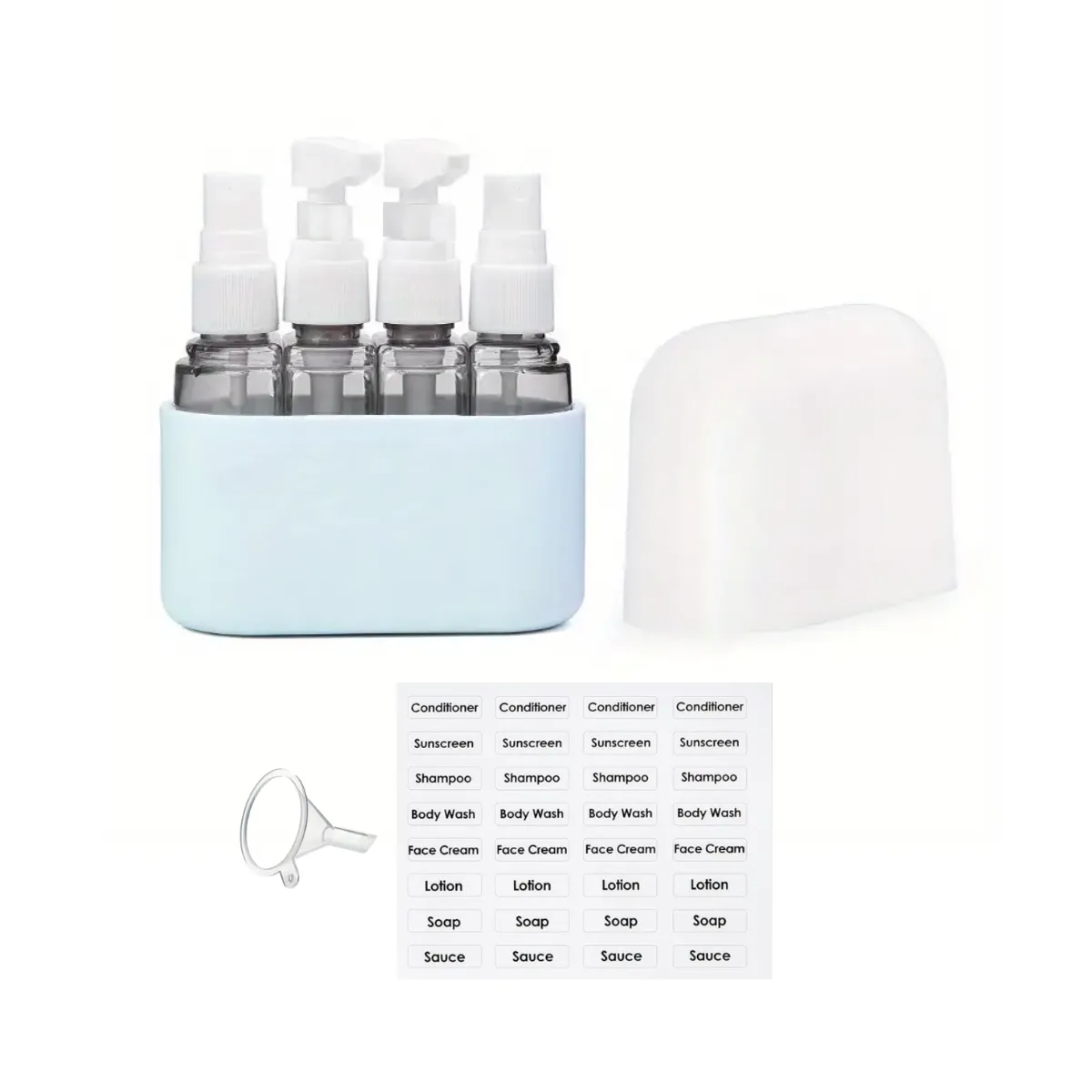 4-in-1 Leak-Proof Travel Bottle Set with Labels & Funnel - Blue
