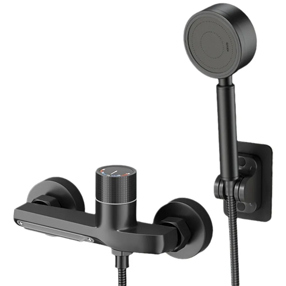Single Knob Waterfall Bathtub Taps & Hand Shower Set 1219 Black - Black