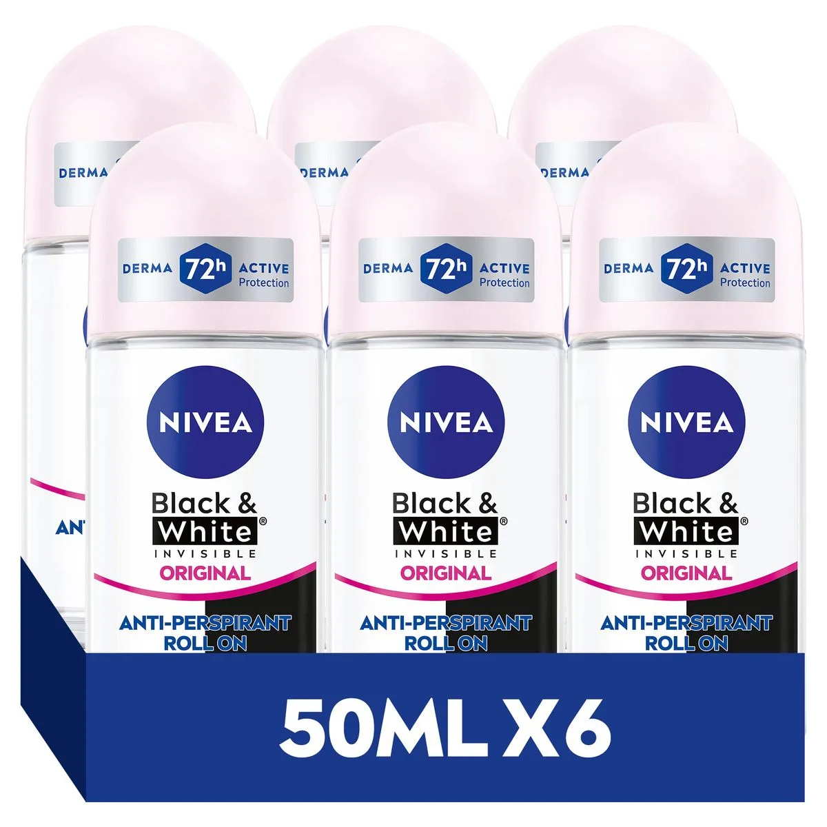 NIVEA Black & White Invisible Original Anti-perspirant Roll-on Deo, 6x50ml