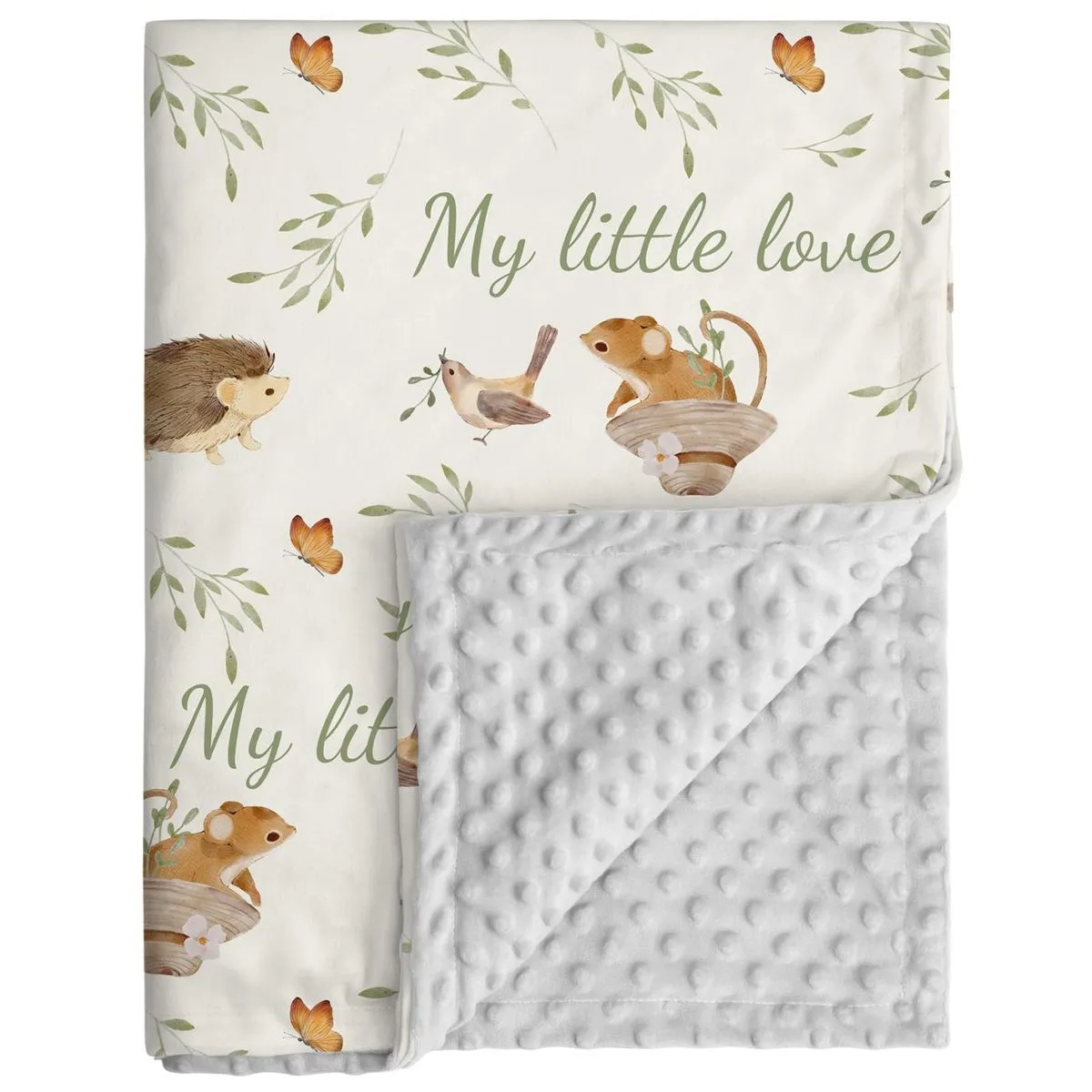 Unisex Boys Girls Printed Baby Blanket 30x40 Inch Soft Dotted Fleece Back - Grey, Green