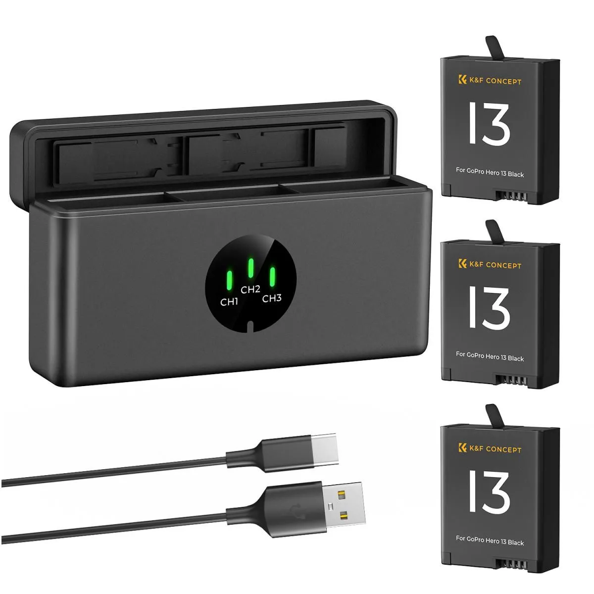 K&F Hero 13 Enduro Kit for GoPro - 3 Batteries & Triple Charger | KF28.0087