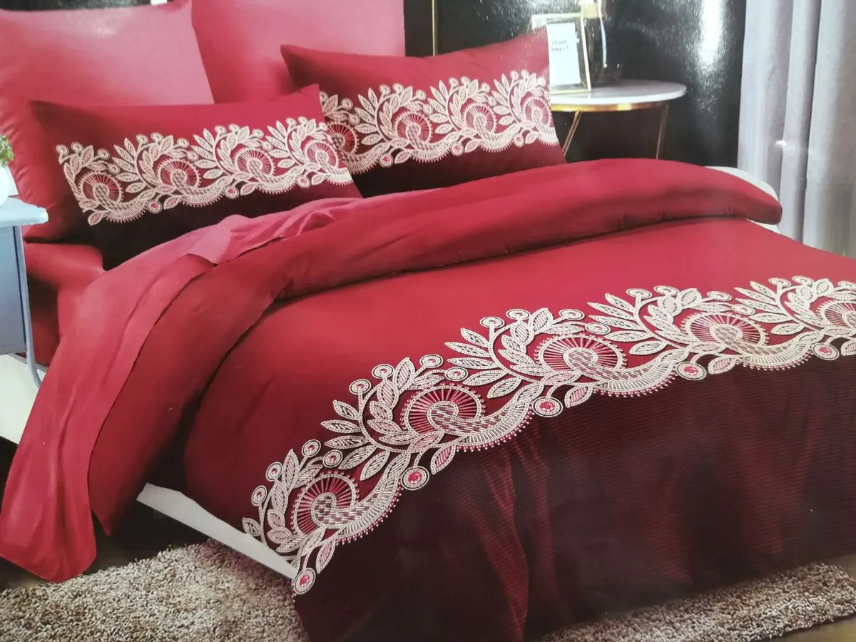 5 Piece Quilt Set Red Designed Bedspread Set - Queen