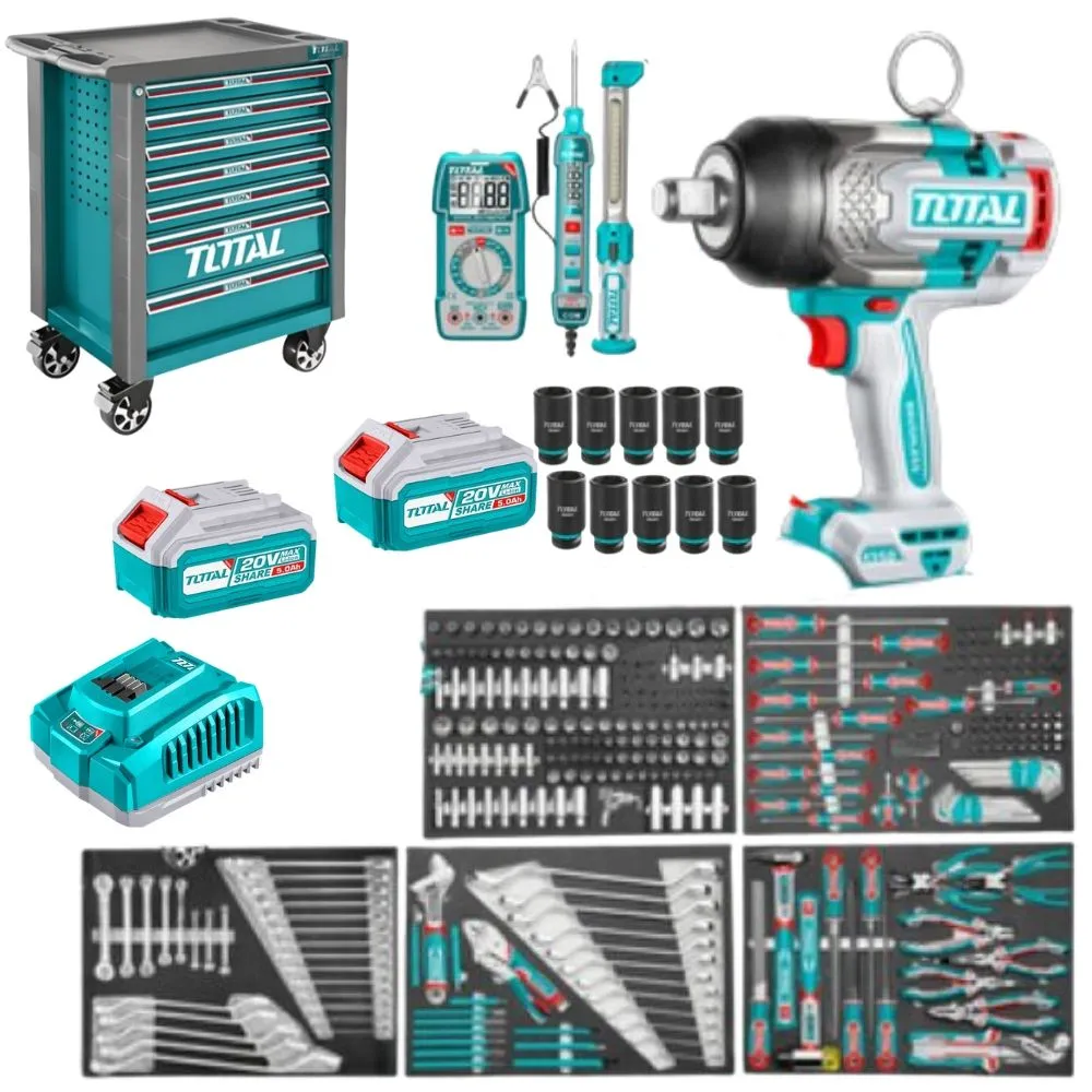 Total Tools 288 Piece Tool Trolley & Acc with Cordless Wrench (1350Nm) Kit