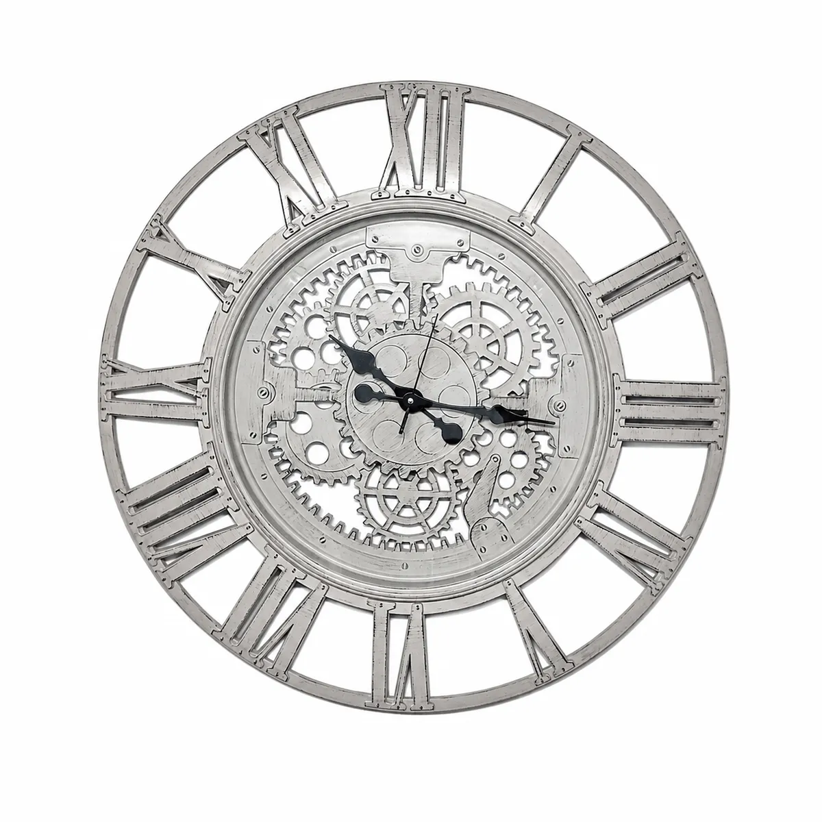 Elegant 61cm Wall Clock with Glass Cover, Silent, Non-Ticking Mechanism - Grey