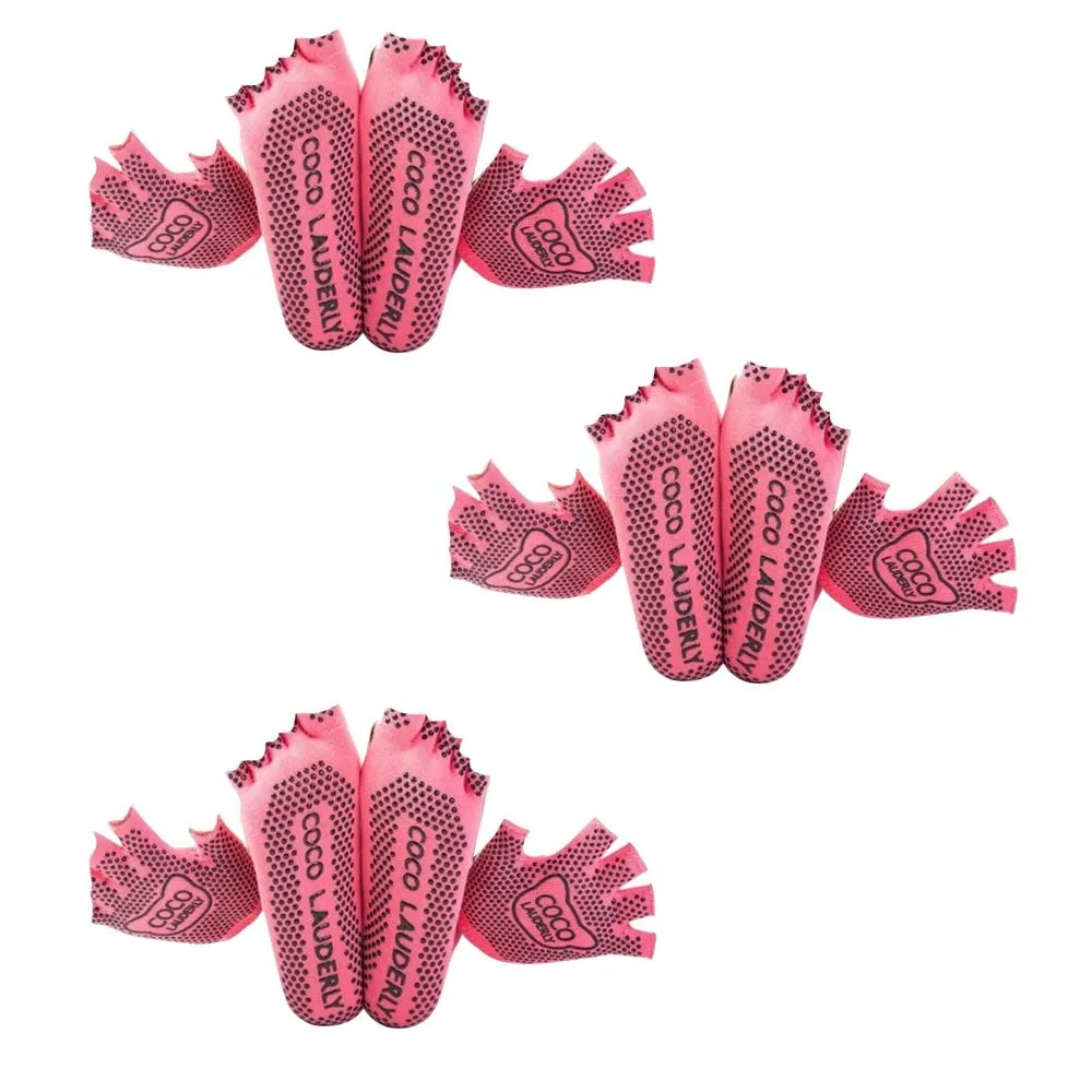 Sport Open-Toe Non-Slip Fitness Yoga Socks Set Of 3 - Pink