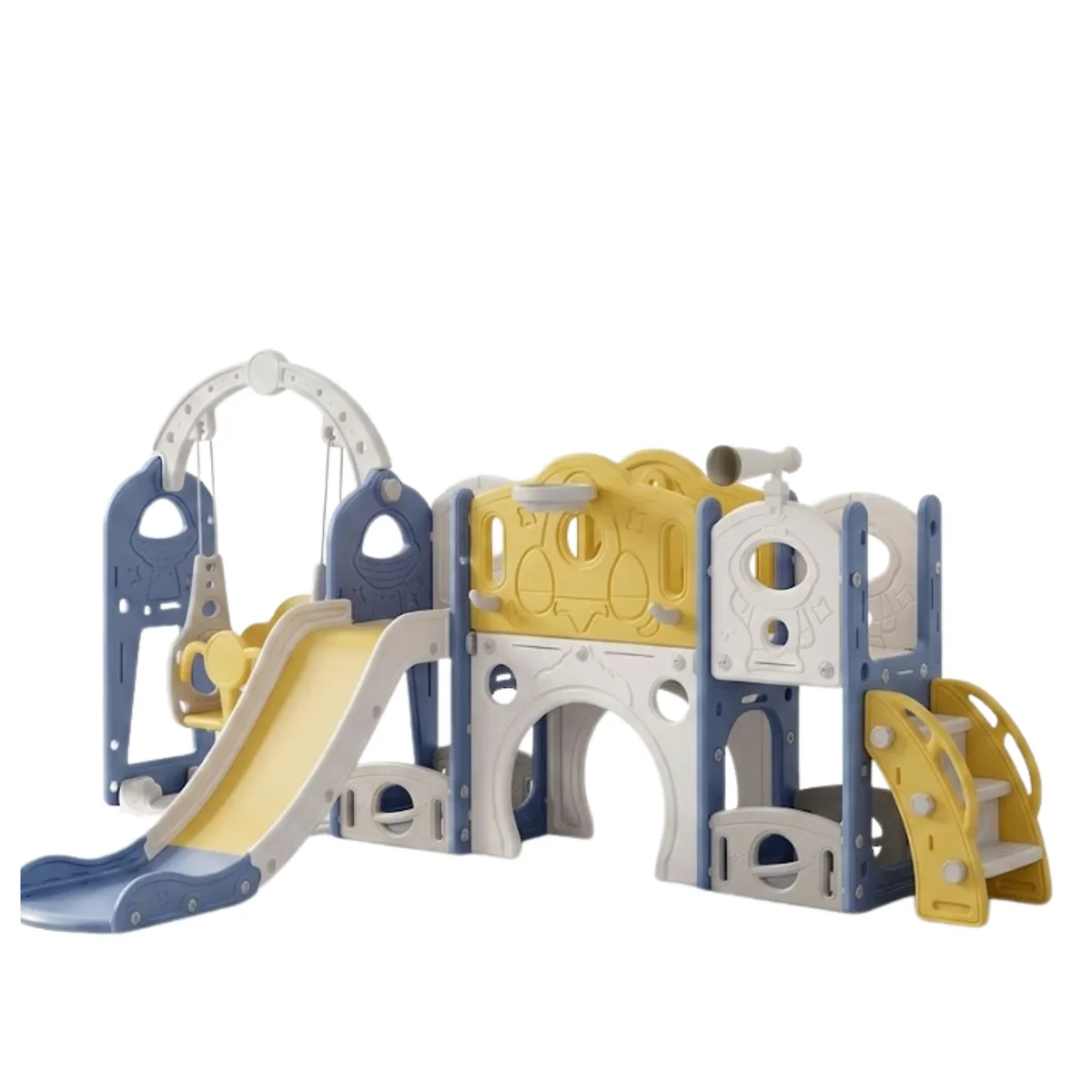 Kids Indoor Play Center-Multi-Functional Slide, Swing & Climber Set - Blue,Yellow,and Light Grey