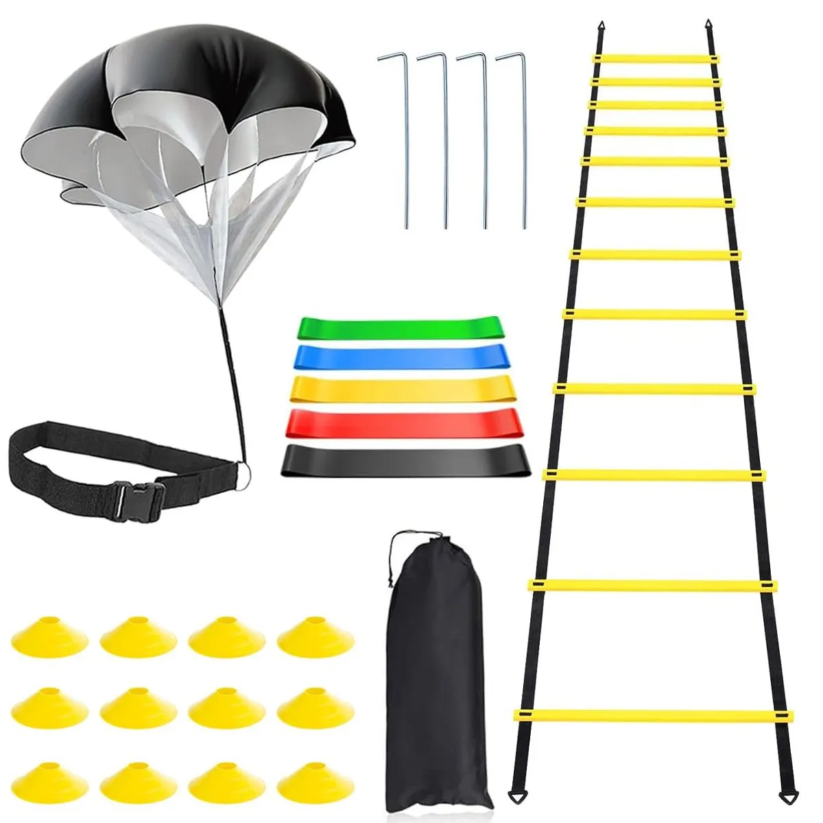 Speed Agility Training Kit - Agility Ladder Cones Parachute Resistance Band