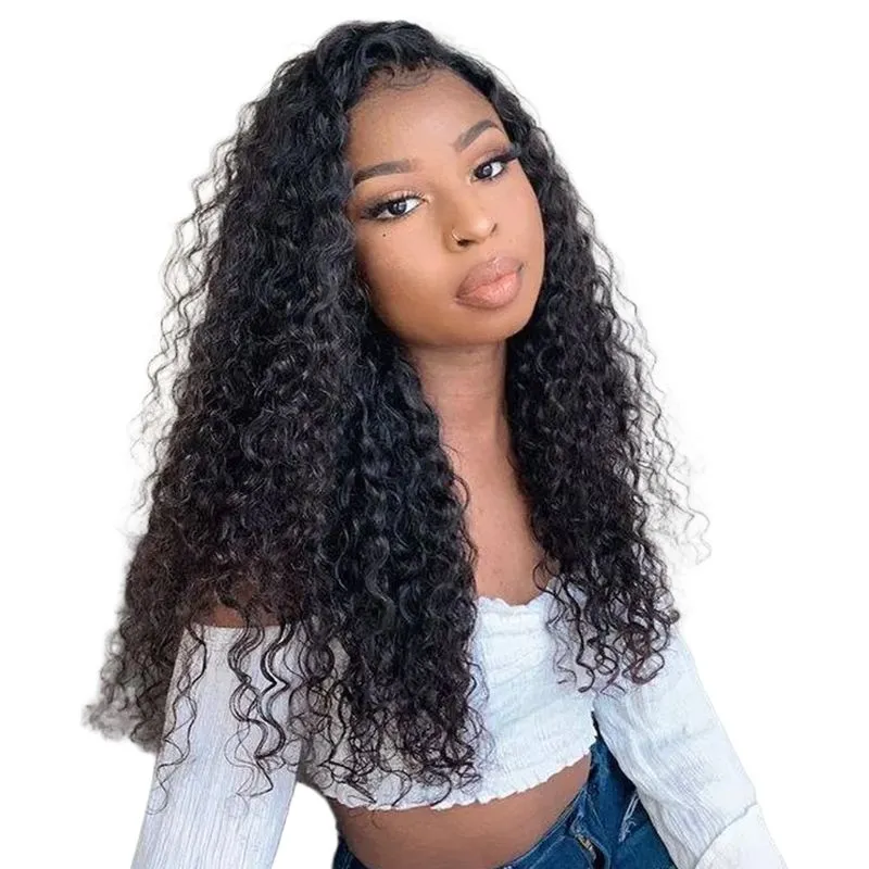 VSP 16-24In Deep Water Transparent Curly Wave Human Hair Lace Frontal Wigs