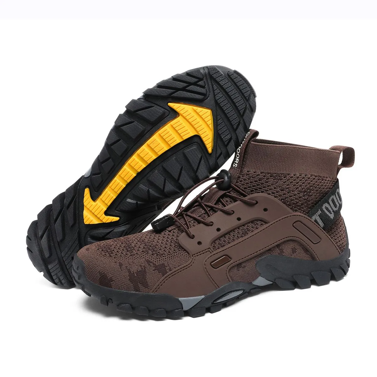 Men's Breathable Knit Hiking Shoes - High Top Non-Slip Outdoor Sneakers