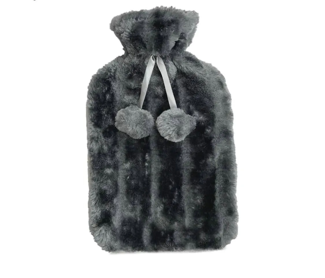 Hot Water Bottles-2 Litre With Fluffy Cover - Black