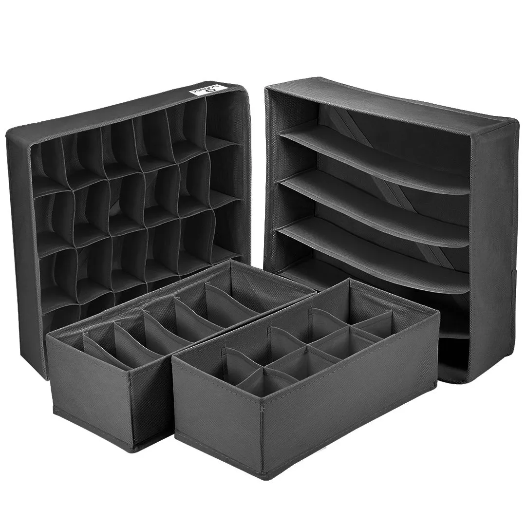 Underwear Drawer Organizers - Set of 4 - Black