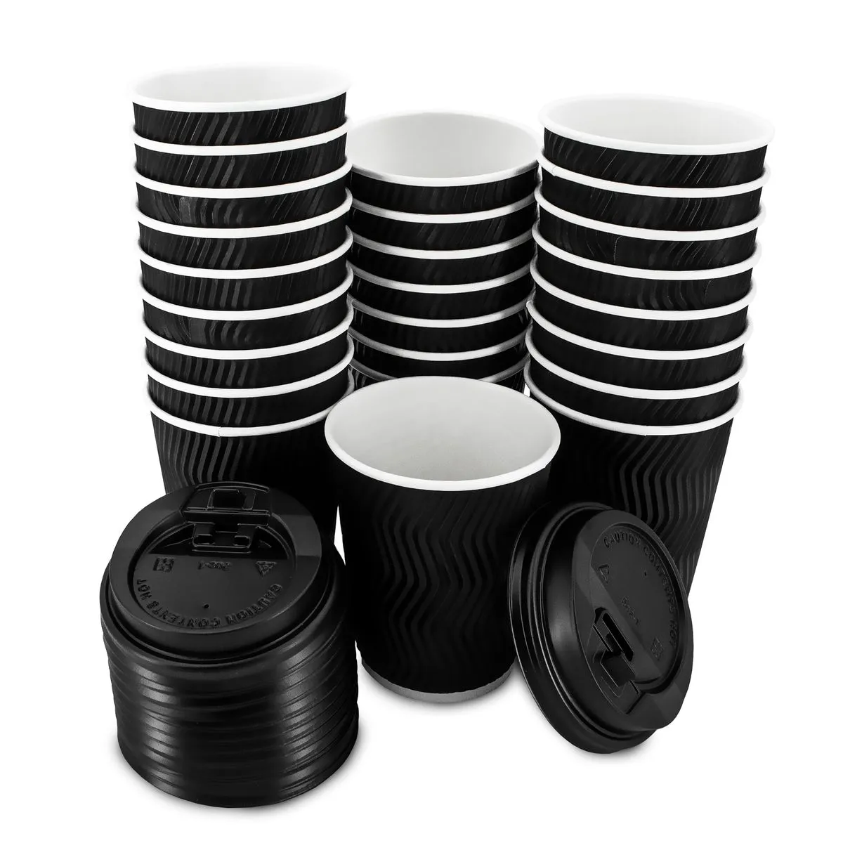 Disposable Hot Cups for Coffee & Tea | Pack of 50 with 50 Black Lids