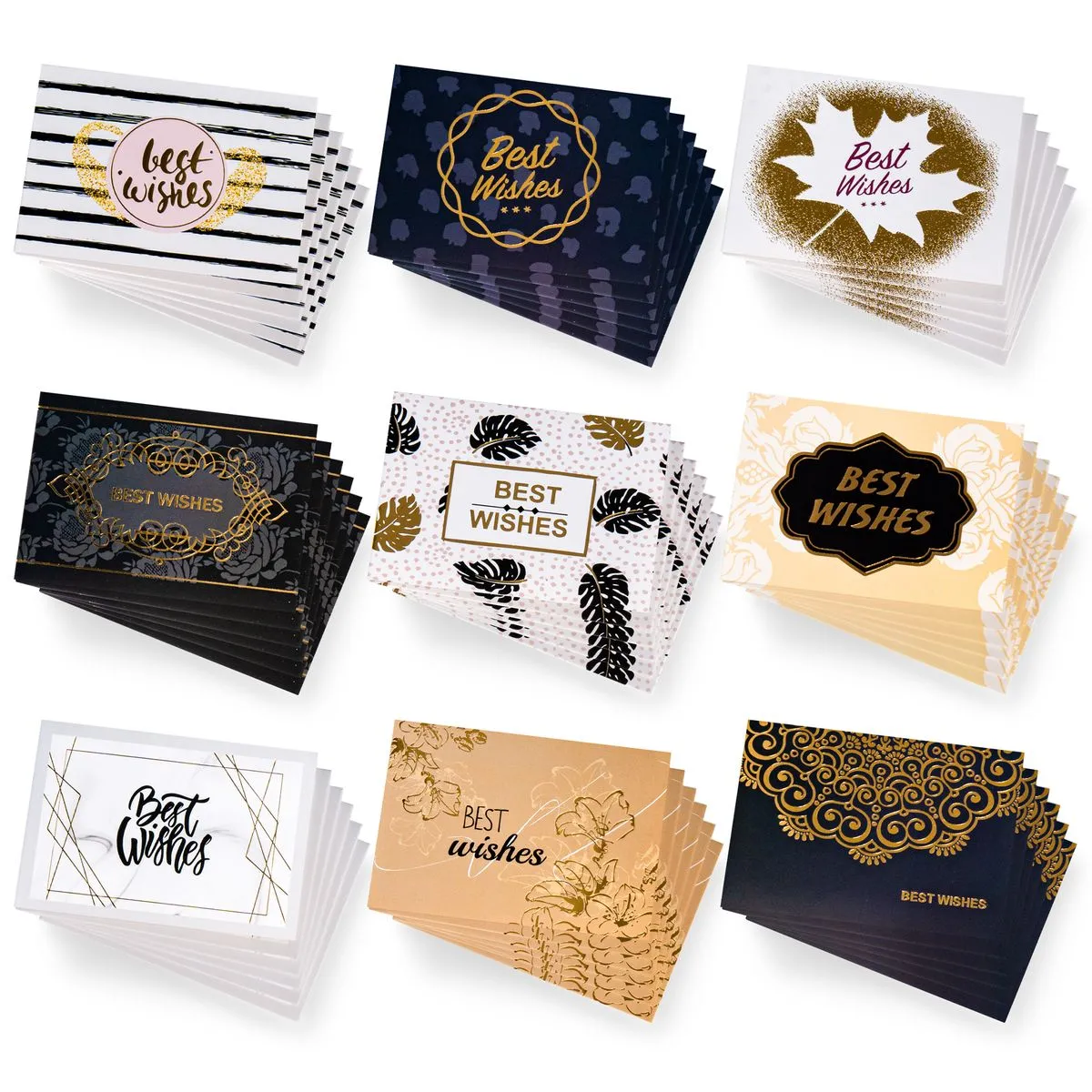 JESSEJESSE Premium Illustrated Greeting Card Set (54 Cards)-Large 12×8.5cm - Best Wishes – Elegant …