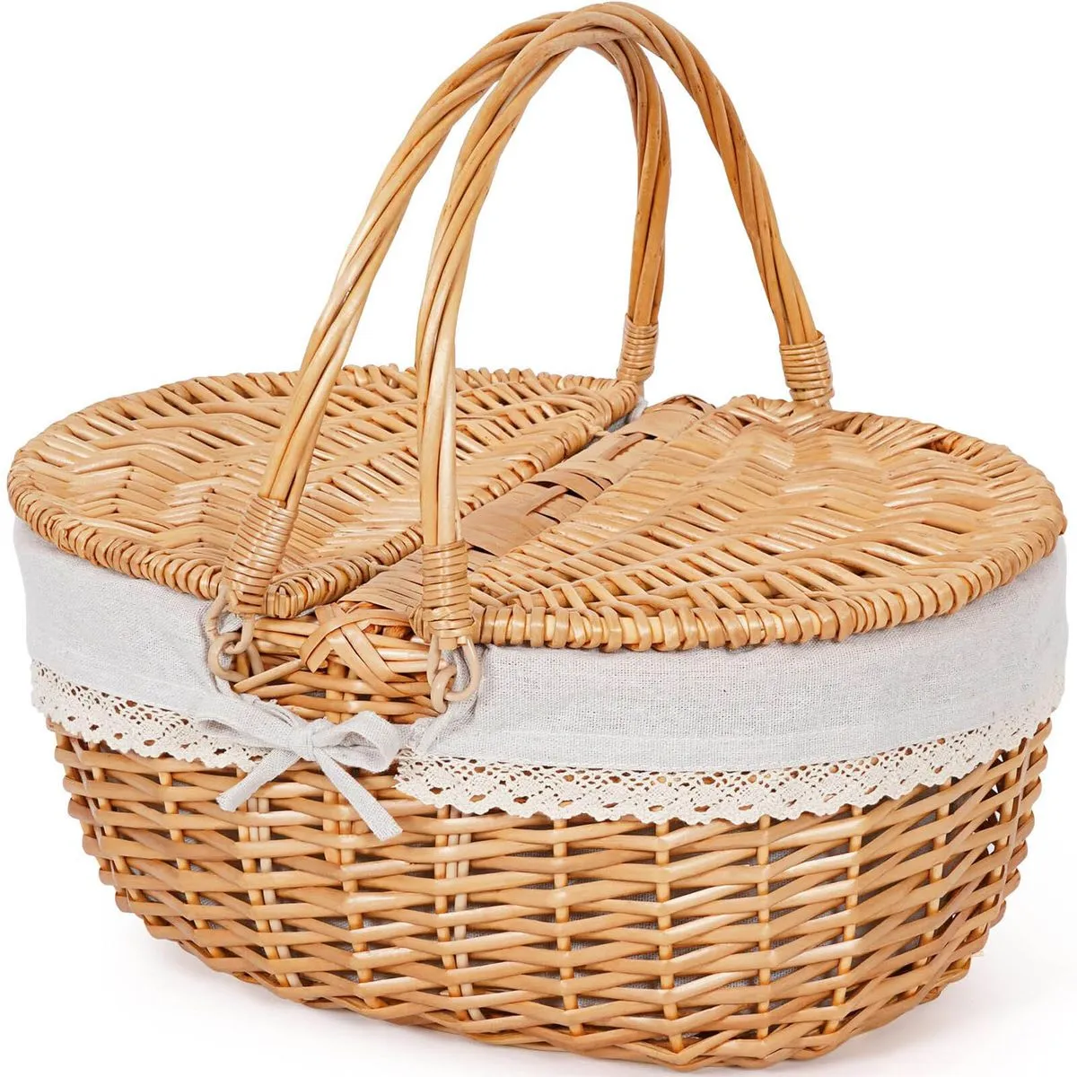 Vintage Handwoven Wicker Basket, Portable Storage Basket for Picnic