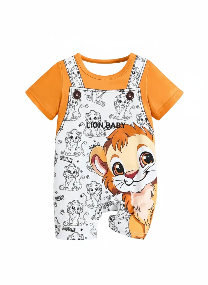 Cute Baby 6-9 Month Lion Baby Two Piece Top and Overalls