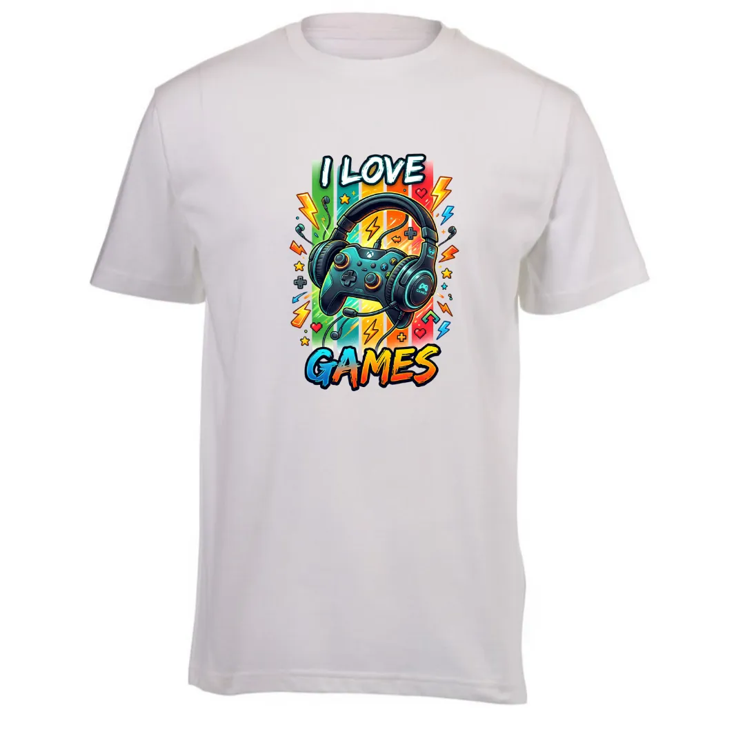 Kids White Short Sleeve T-shirt - I Love Games