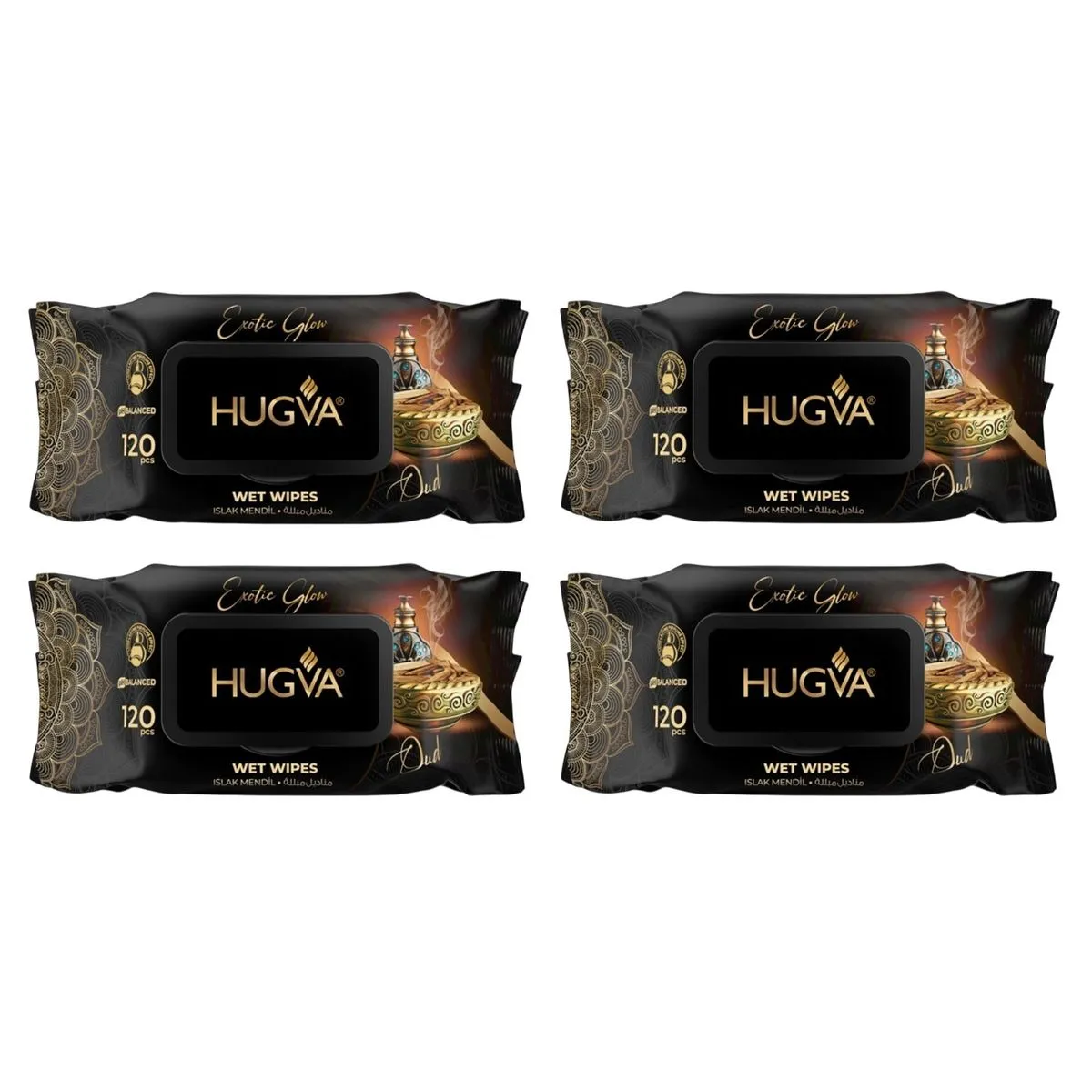 Hugva Luxury Scented Wet Wipes - Exotic Glow Oud - 4 Pack