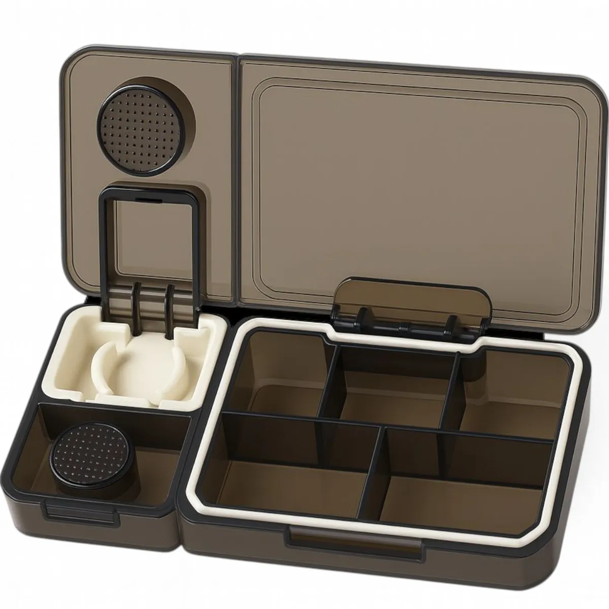 7-Compartments Portable Foldable Pillbox with Built-in Pill Cutter&Crusher