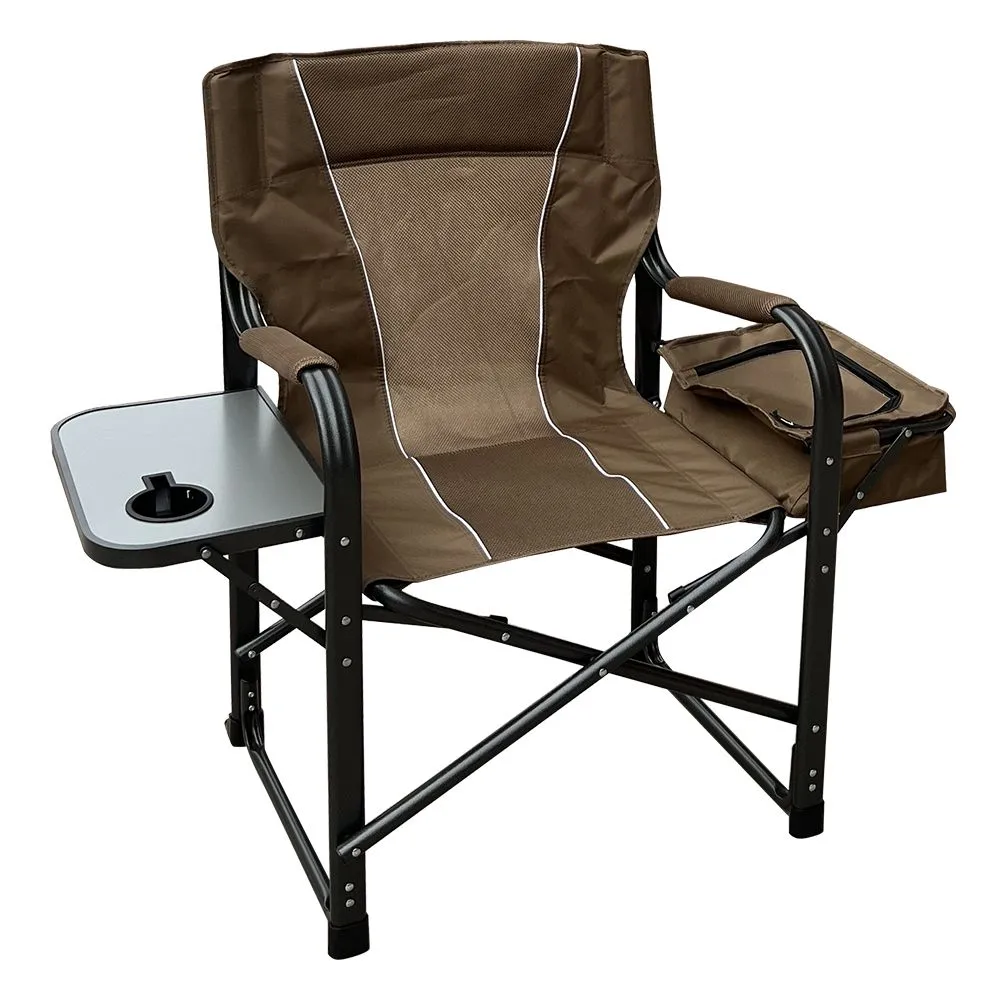 Anchor Lightweight Foldable Directors Camping Chair Cooler Bag & Tray 120kg - Brown