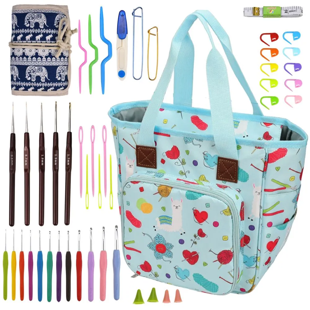 Craft All Inclusive Crochet Kit & Needlework Accessories Storage Bag Cool - Blue