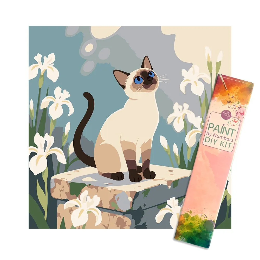Easy Craft Paint by Number DIY Kit, 30x30cm- Cat and Flowers - Cat and Iris 
