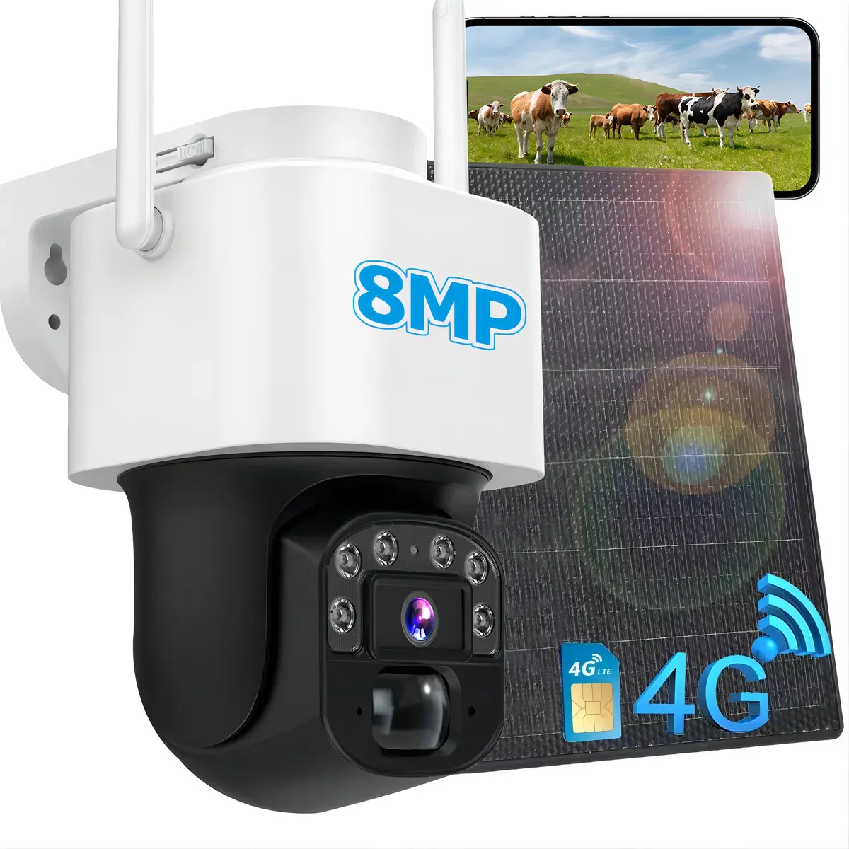 8MP 4G Outdoor Security Cameras System + 2.5K Solar Panel+ IP66+ Yoosee APP
