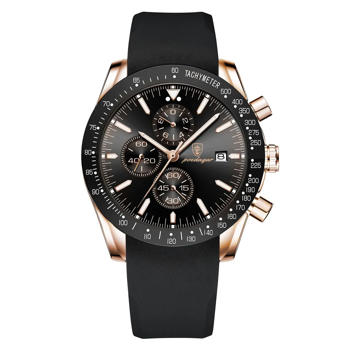 Poedagar Mens Watches Analog Quartz Chronograph Waterproof Luminous - Black