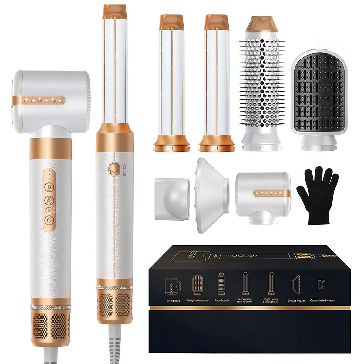 7 in 1 Curling Iron Set 1200W High-Speed Hair Dryer, Negative Ions,4-Speed
