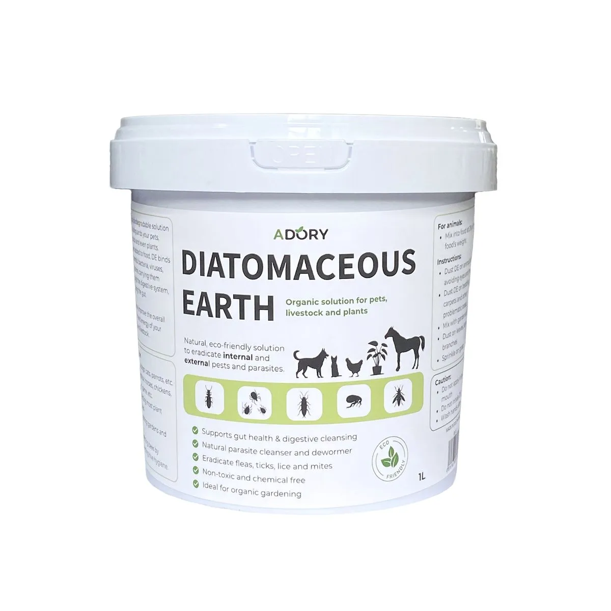 Diatomaceous Earth 1L, Pet Gut Health, Dewormer and Garden Pest Control