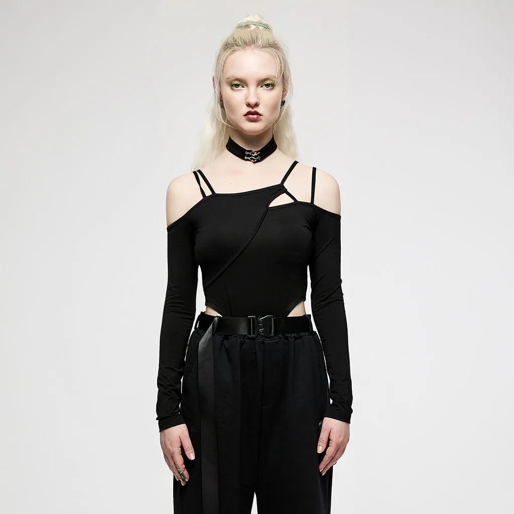 Punk Rave Dark Asymmetric Long Sleeve Jumpsuit and Choker