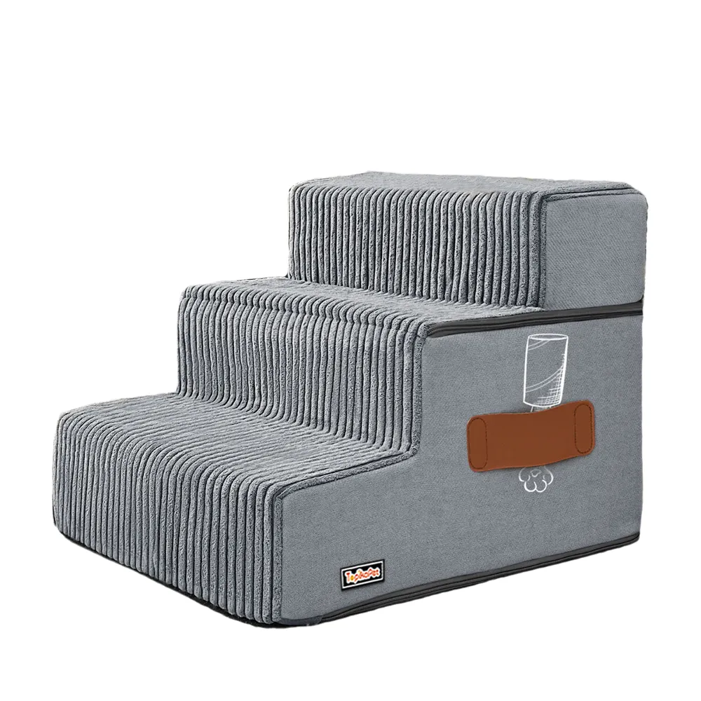 Topika Dog Stairs Ramp for High Beds, Pet Stairs for Small Dogs and Cats - Grey - 3 stairs