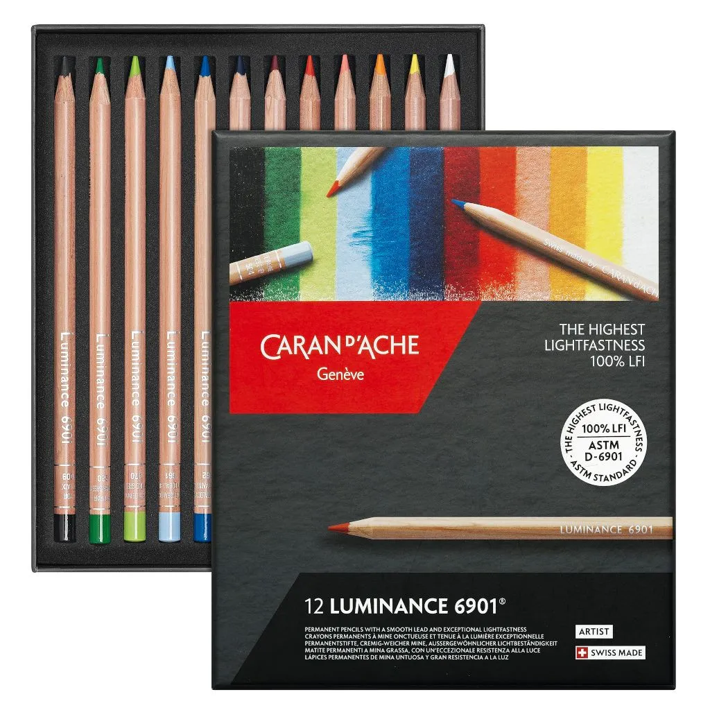 Caran D'Ache Luminance 6901 coloured pencils, 12 pencil set