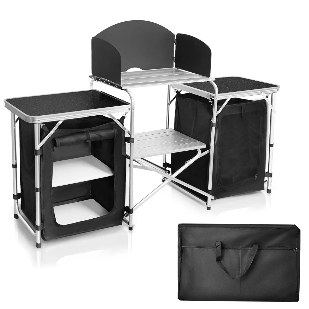 1.8m Portable Camping Kitchen Table Foldable Outdoor Cooking StationStorage
