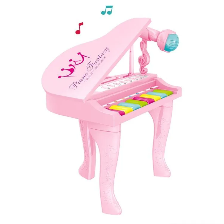 8 Keys Electric Musical Grand Piano Toy With Microphone - Pink