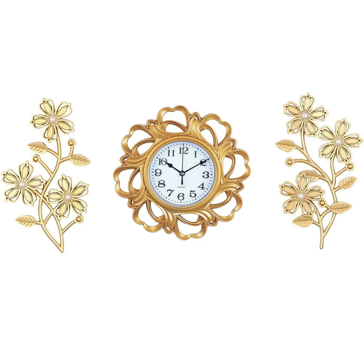 Vintage Wall Clock and Decor Set - Quartz Movement, Plastic Frame
