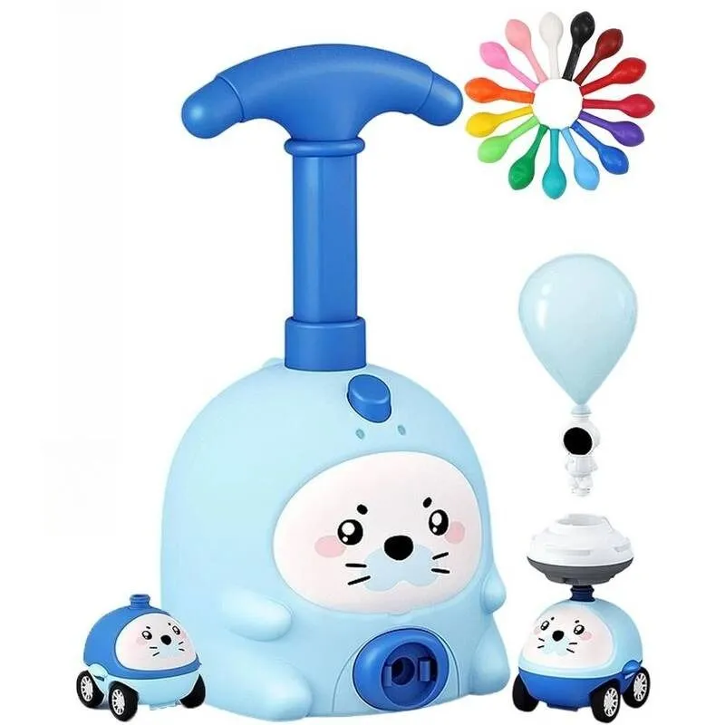 Animal Balloon Launcher Toy Set with 2 Cars and 20 Balloons for Kids - Blue