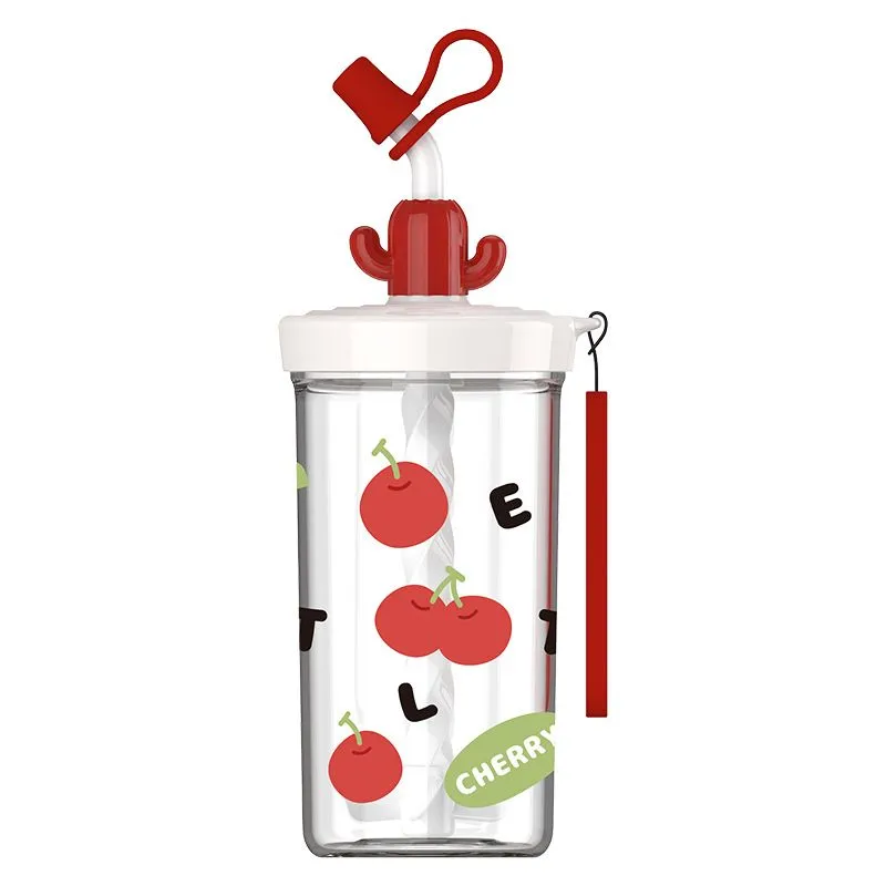 Cherry Print Straw Cup
