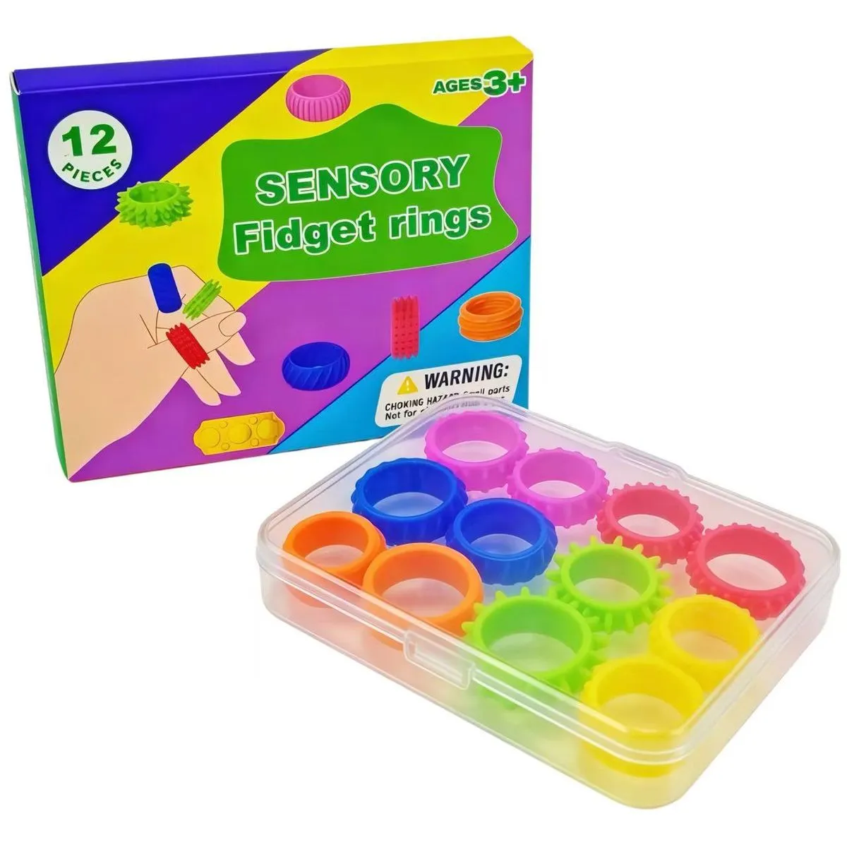 Sensory Toys Fidget Rings for Kids - 12-piece Finger Spinner Rings