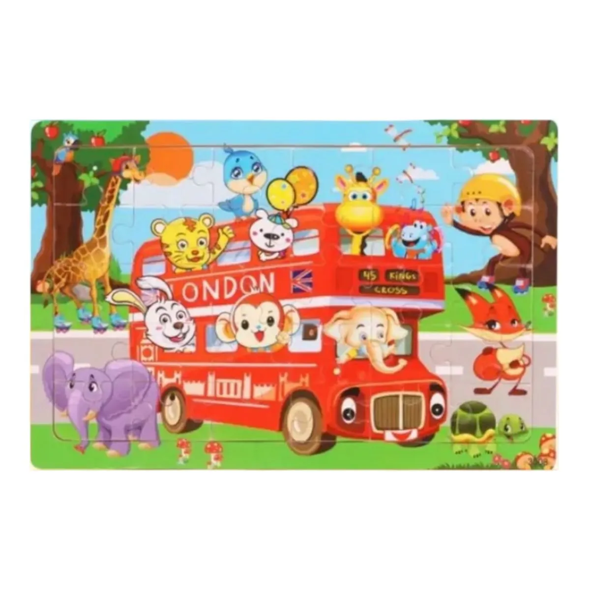 Colorful London Bus Animal Jigsaw Puzzle for Kids - 30 Pieces Educational