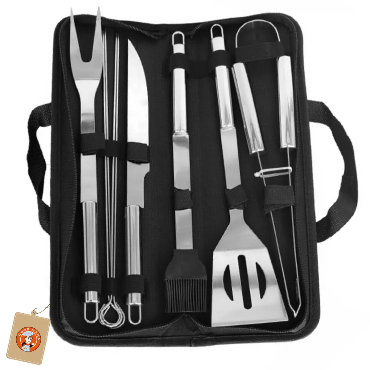 GoodMama Stainless Steel Braai & Grill Tool Set 9/20Pcs BBQ Accessories - Black-9PCS