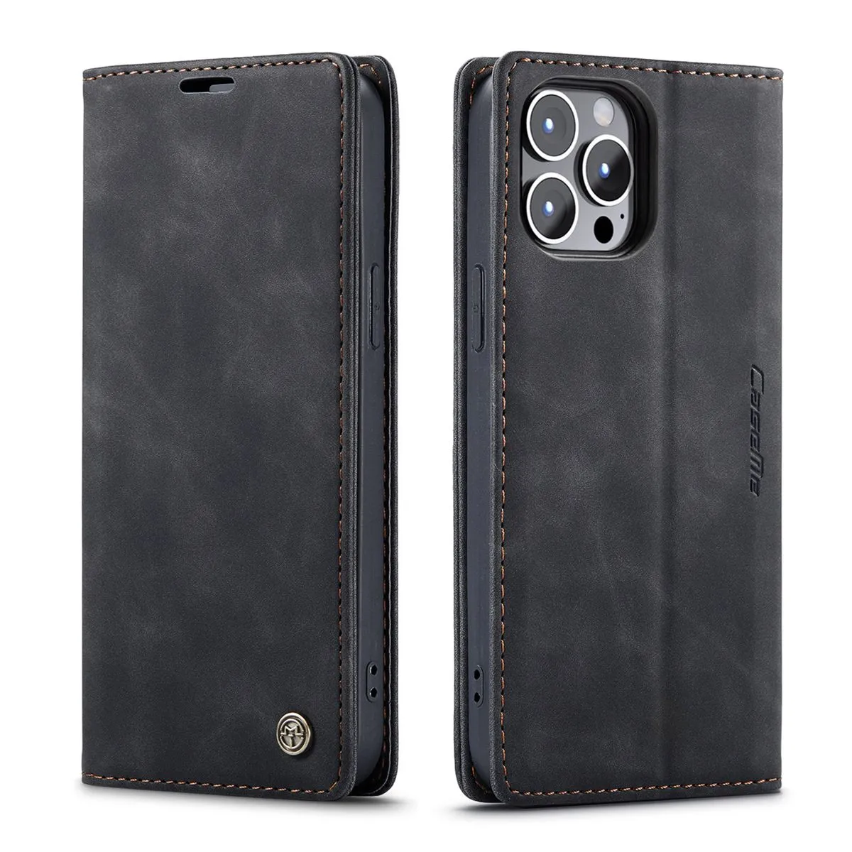 PU Leather Wallet Phone Cover Compatible With iPhone 13 Pro - Black