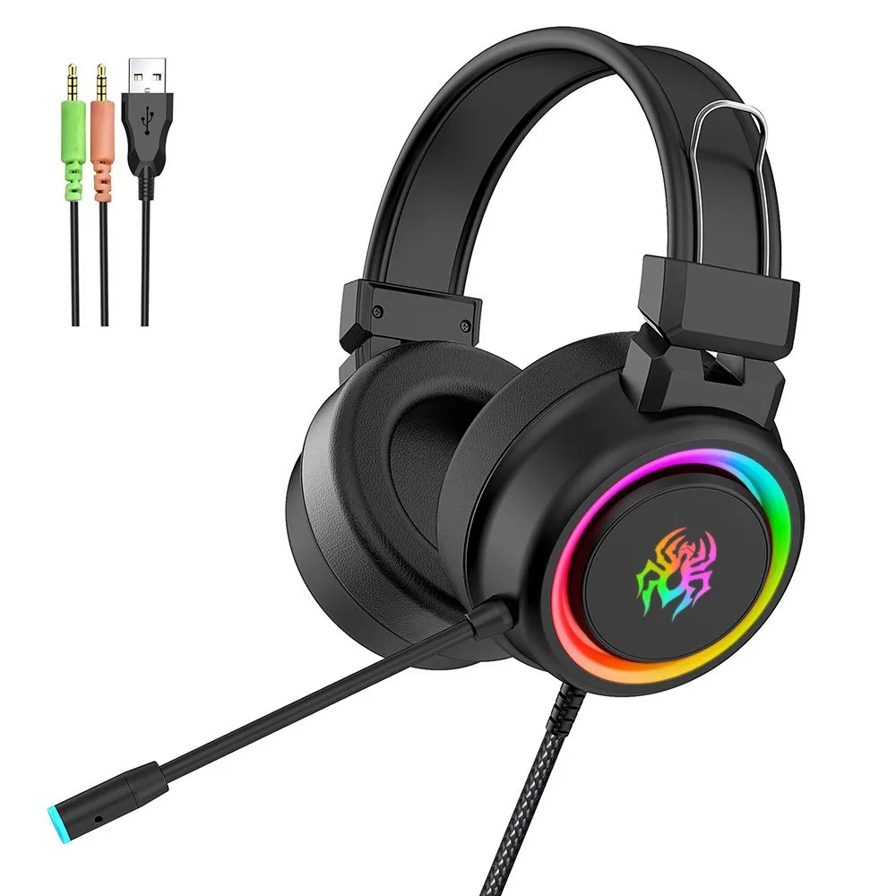USB Wired Gaming Headset with Aux Stereo & Microphone With RGB Light-V5