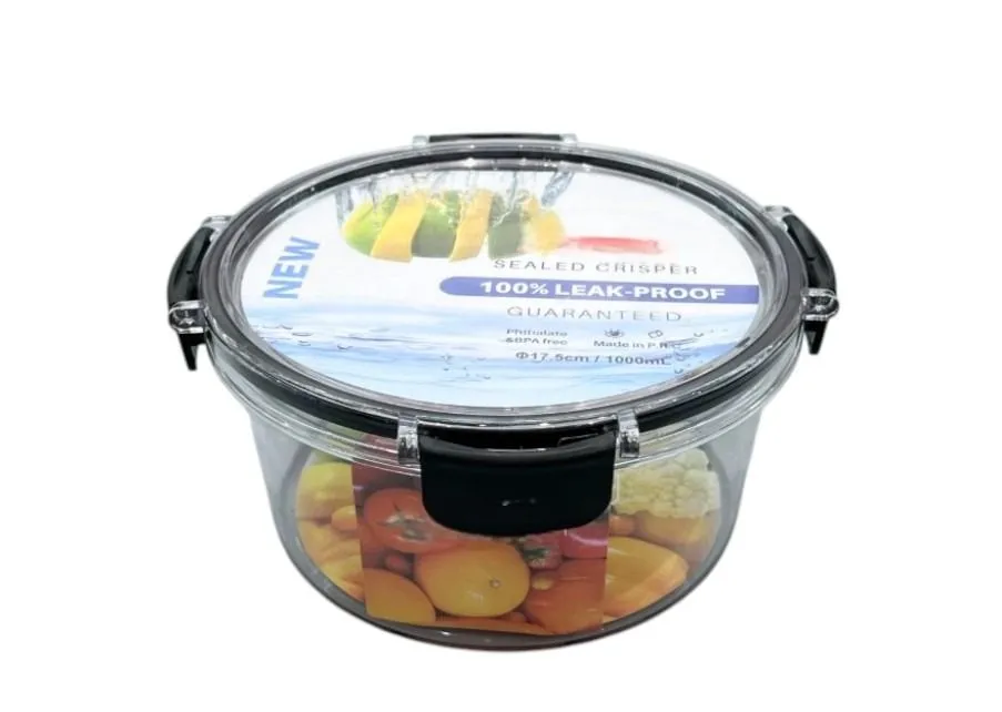 Round Sealed Crisper 1000ml - Durable PET Food Storage Container, 1 Piece.