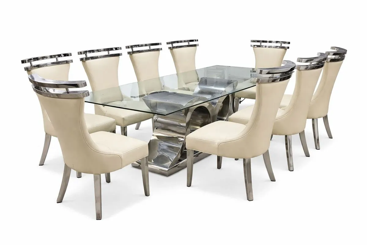 Imperial Luxe 2m Glass & Chrome 8-Seater Dining Set