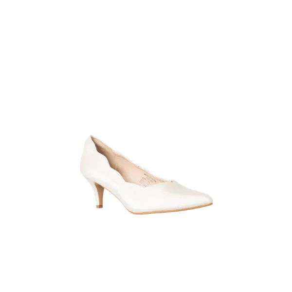 Enjoy Women's Sleek Pointed Heel With Scalloped Edge Detail Off-White