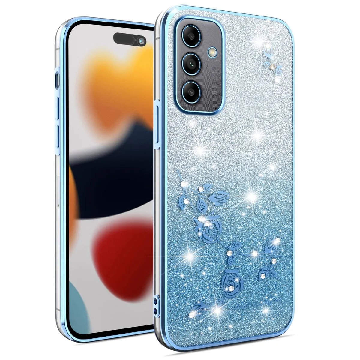 Flowers Diamond Shining Phone Case Compatible With Samsung Galaxy A05s - Blue