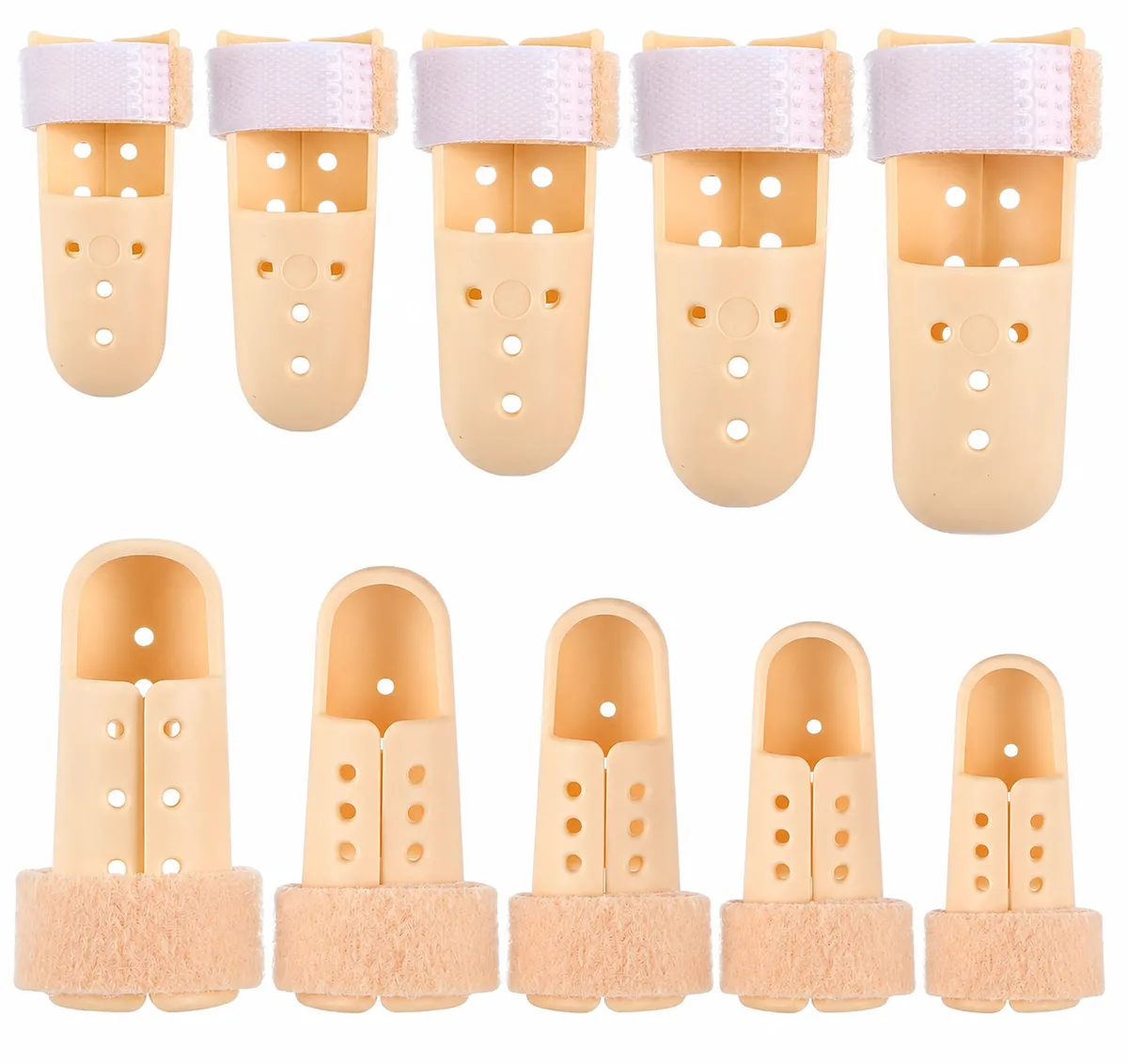 10 Pcs Mallet Finger Splints, 5 Sizes Plastic Fingertip Protectors - Skin Tone