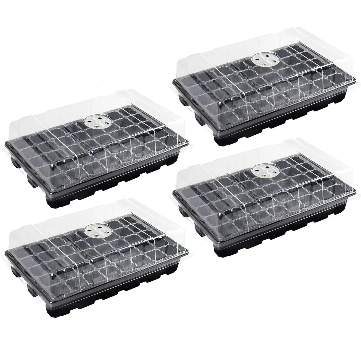 4 Pack Seedling Trays Seed Starter Tray kit with Humidity Vented Domes - Black