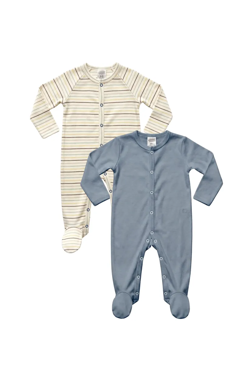 2-Piece Snuggle Pack Long-Sleeve Baby Romper Set 0/3 Months - Blue & Stripes