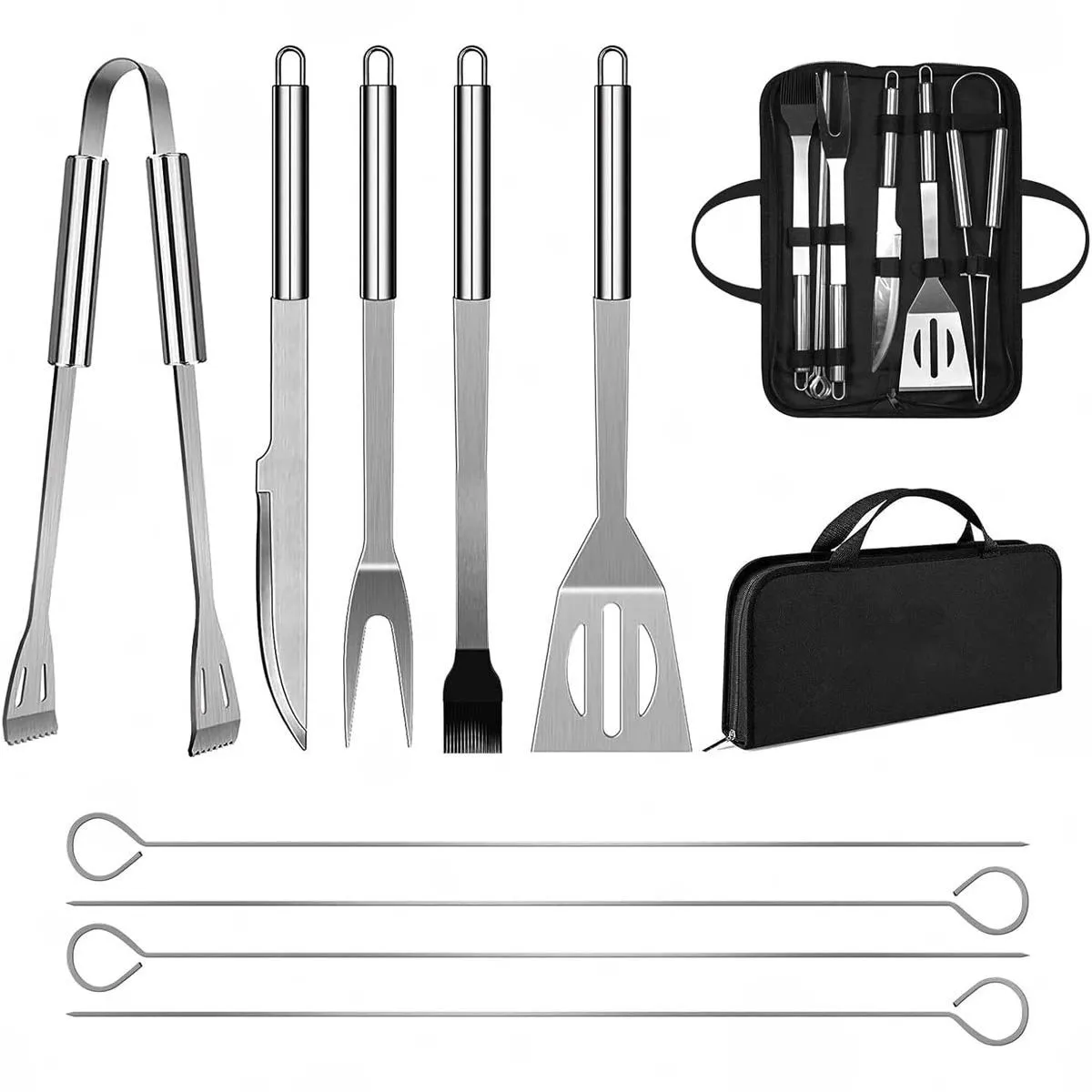 9Pcs Stainless Steel BBQ Tools Set,Barbecue Grill Accessories